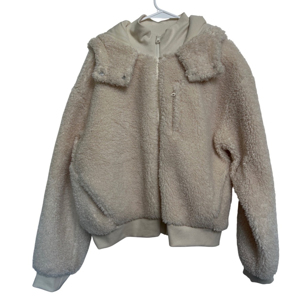 Beyond Yoga Womens High Country Sherpa Hooded Jacket Cream Ivory XL Full Zip